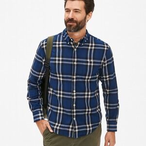 Lucky Brand Mens Small Plaid Long Sleeve Button Up Shirt Blue Casual Cotton